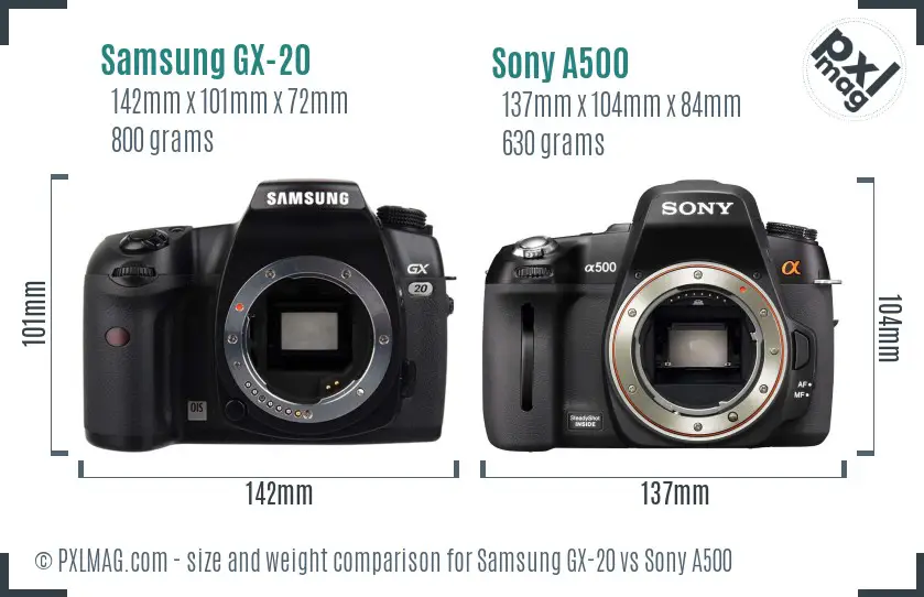 Samsung GX-20 vs Sony A500 size comparison