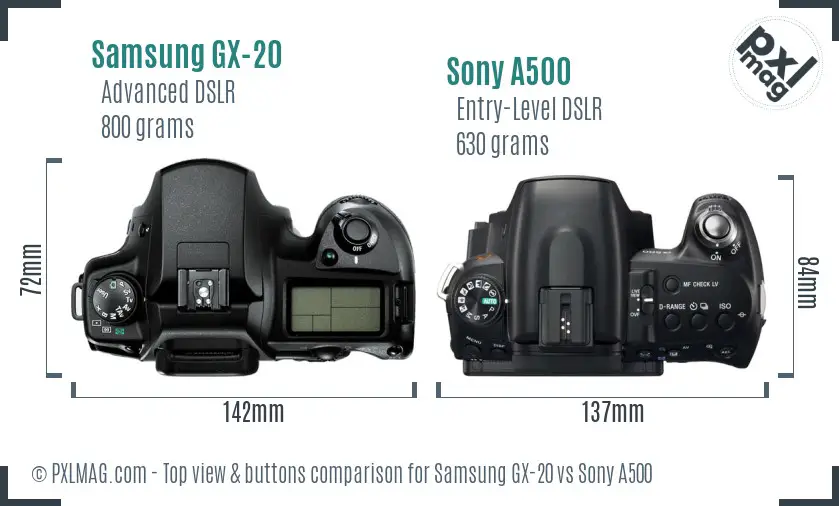Samsung GX-20 vs Sony A500 top view buttons comparison