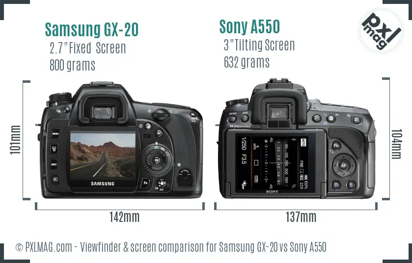 Samsung GX-20 vs Sony A550 Screen and Viewfinder comparison