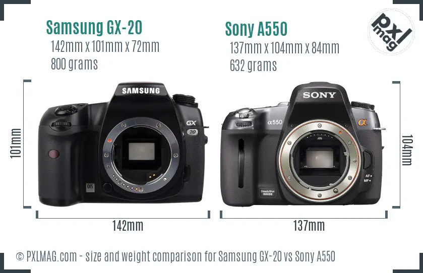Samsung GX-20 vs Sony A550 size comparison