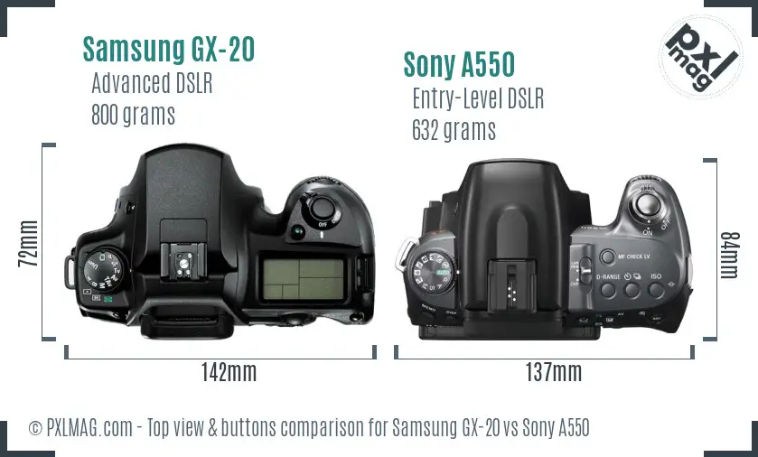 Samsung GX-20 vs Sony A550 top view buttons comparison