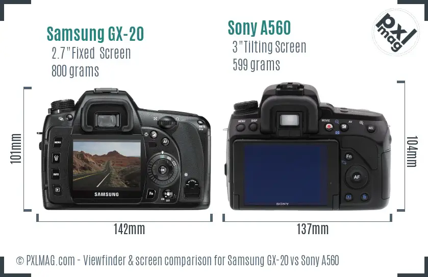 Samsung GX-20 vs Sony A560 Screen and Viewfinder comparison