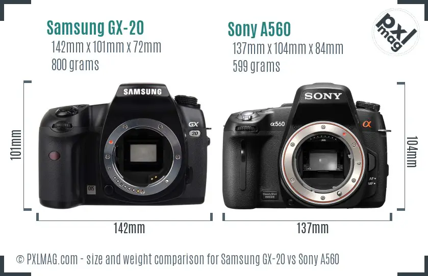 Samsung GX-20 vs Sony A560 size comparison