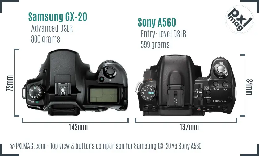 Samsung GX-20 vs Sony A560 top view buttons comparison