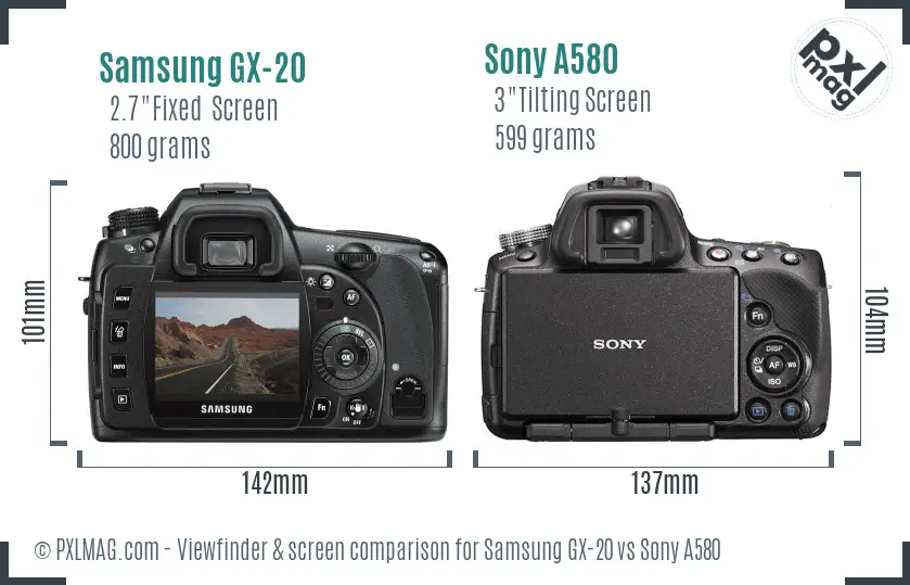 Samsung GX-20 vs Sony A580 Screen and Viewfinder comparison