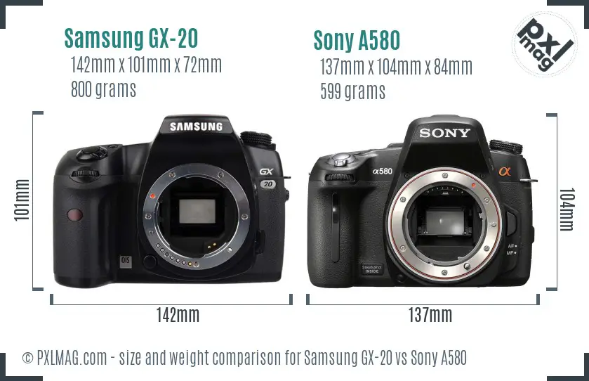 Samsung GX-20 vs Sony A580 size comparison
