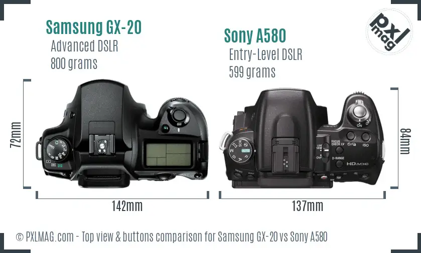 Samsung GX-20 vs Sony A580 top view buttons comparison