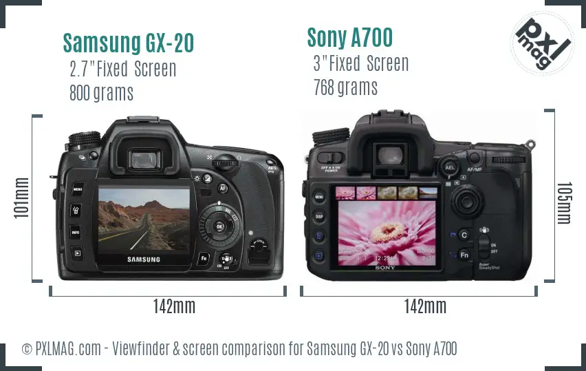Samsung GX-20 vs Sony A700 Screen and Viewfinder comparison