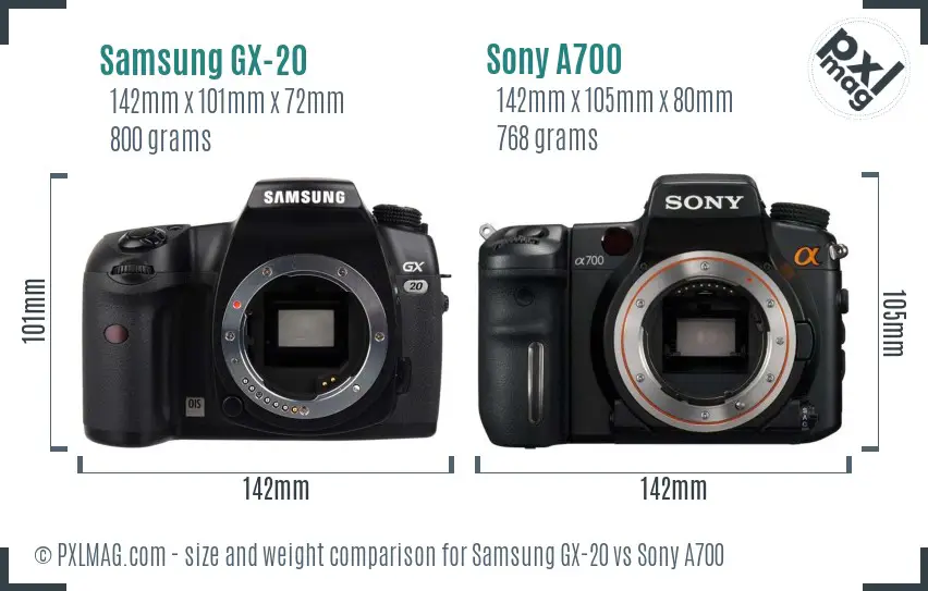 Samsung GX-20 vs Sony A700 size comparison