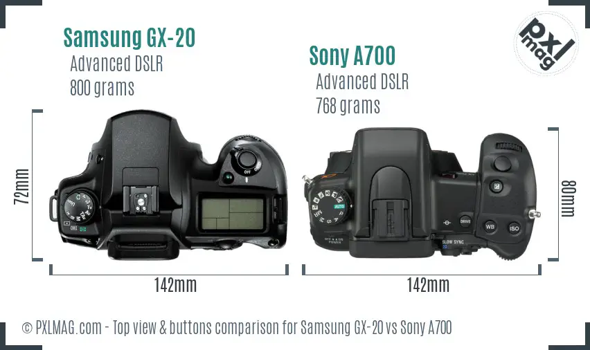 Samsung GX-20 vs Sony A700 top view buttons comparison