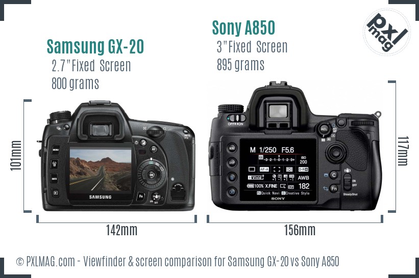 Samsung GX-20 vs Sony A850 Screen and Viewfinder comparison