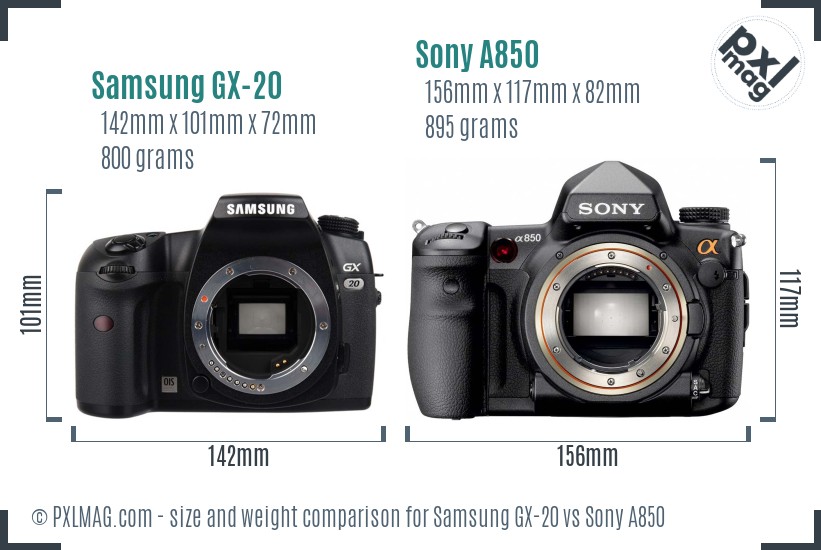 Samsung GX-20 vs Sony A850 size comparison