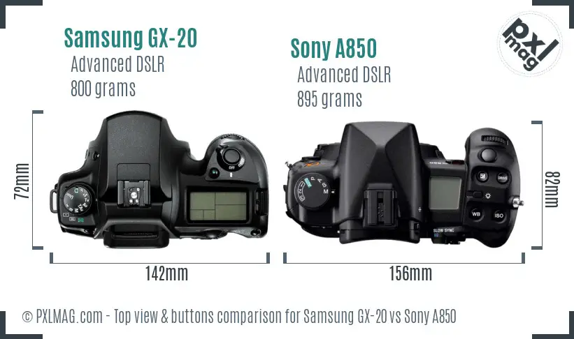 Samsung GX-20 vs Sony A850 top view buttons comparison