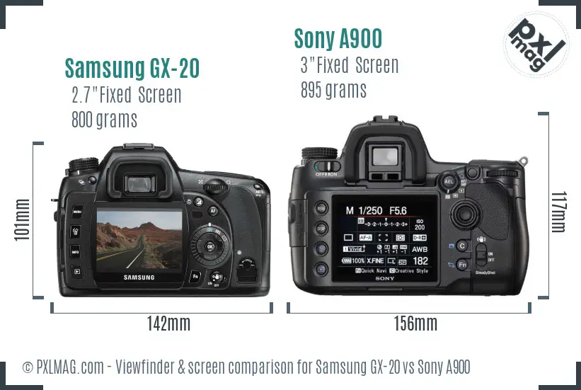 Samsung GX-20 vs Sony A900 Screen and Viewfinder comparison