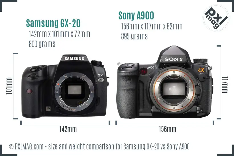 Samsung GX-20 vs Sony A900 size comparison
