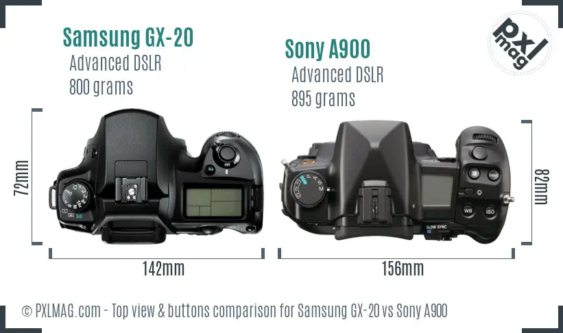 Samsung GX-20 vs Sony A900 top view buttons comparison
