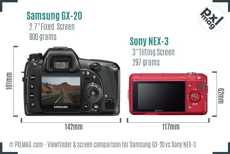 Samsung GX-20 vs Sony NEX-3 Screen and Viewfinder comparison