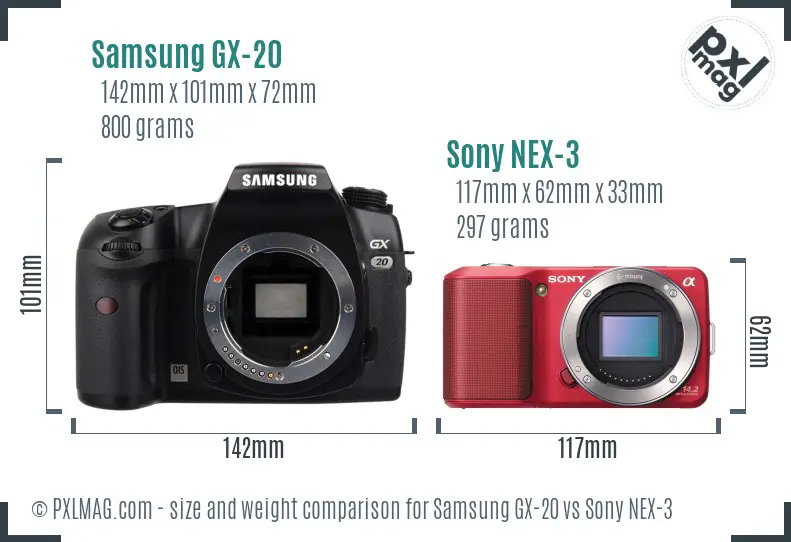 Samsung GX-20 vs Sony NEX-3 size comparison