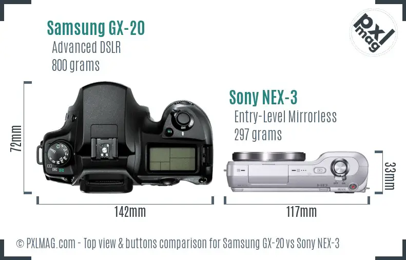Samsung GX-20 vs Sony NEX-3 top view buttons comparison
