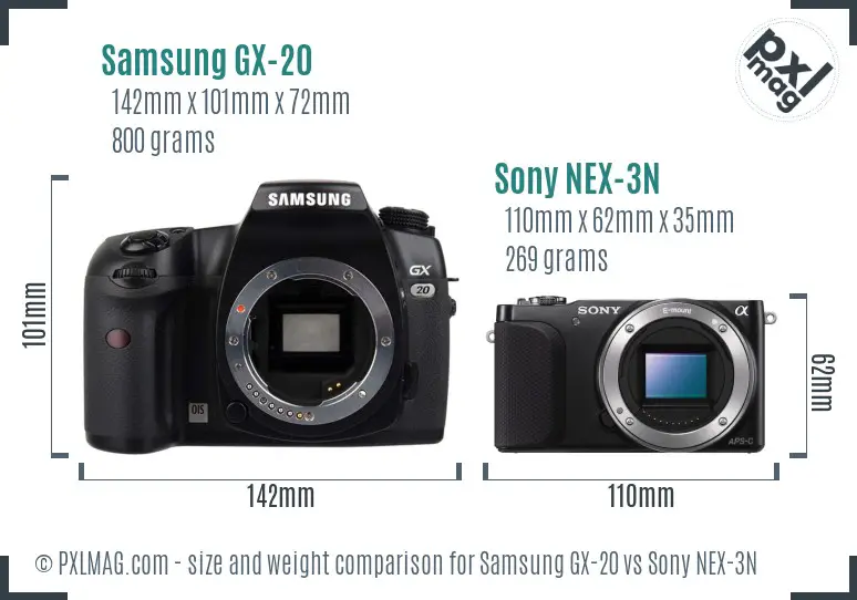 Samsung GX-20 vs Sony NEX-3N size comparison