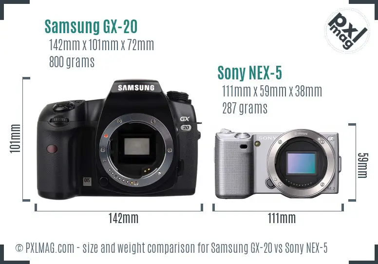 Samsung GX-20 vs Sony NEX-5 size comparison