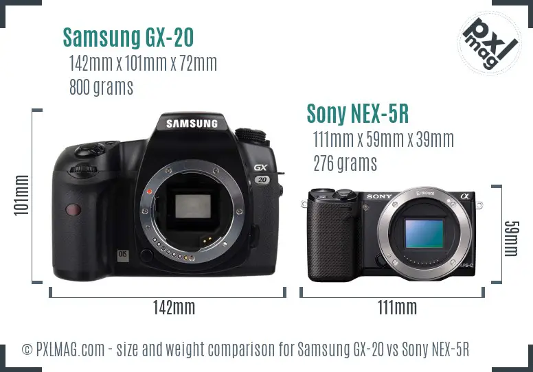 Samsung GX-20 vs Sony NEX-5R size comparison
