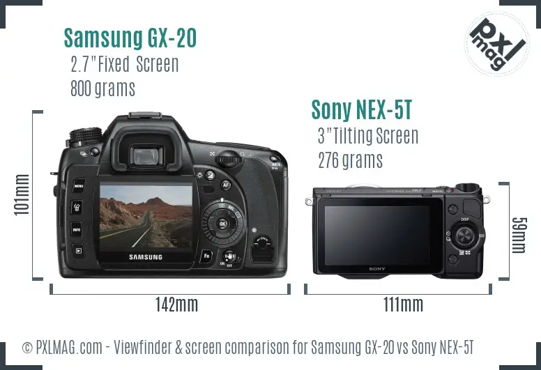 Samsung GX-20 vs Sony NEX-5T Screen and Viewfinder comparison