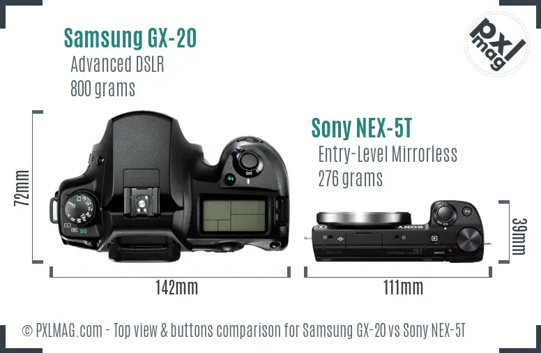 Samsung GX-20 vs Sony NEX-5T top view buttons comparison