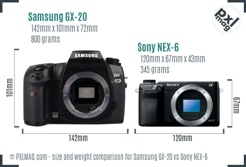 Samsung GX-20 vs Sony NEX-6 size comparison