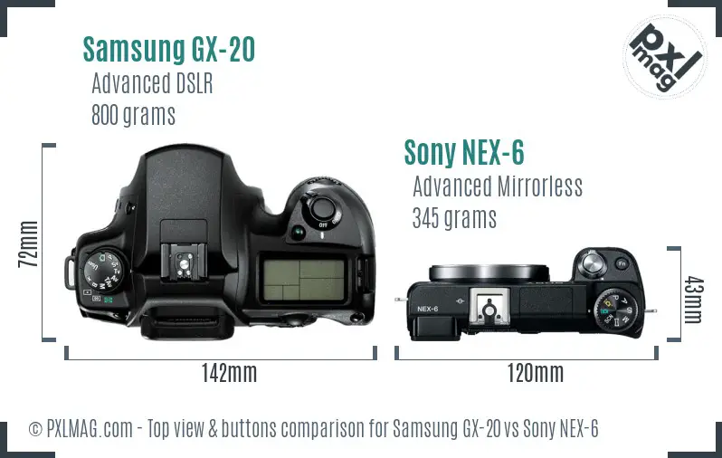 Samsung GX-20 vs Sony NEX-6 top view buttons comparison
