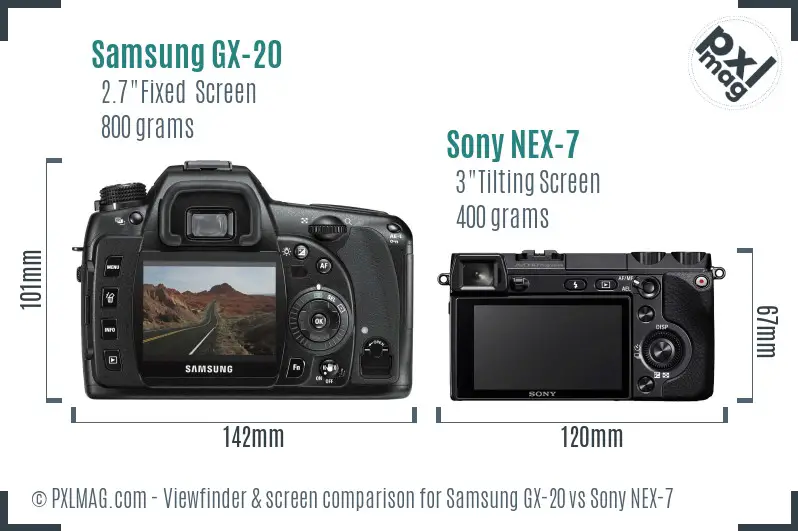 Samsung GX-20 vs Sony NEX-7 Screen and Viewfinder comparison
