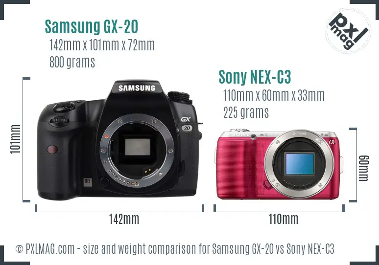 Samsung GX-20 vs Sony NEX-C3 size comparison