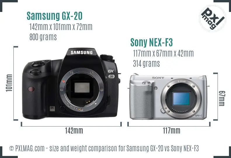 Samsung GX-20 vs Sony NEX-F3 size comparison