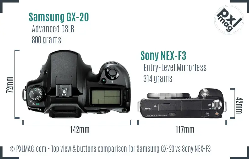 Samsung GX-20 vs Sony NEX-F3 top view buttons comparison