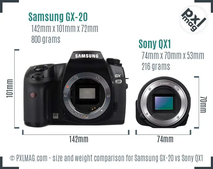 Samsung GX-20 vs Sony QX1 size comparison