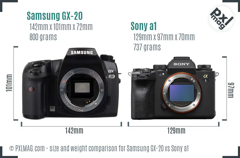 Samsung GX-20 vs Sony a1 size comparison