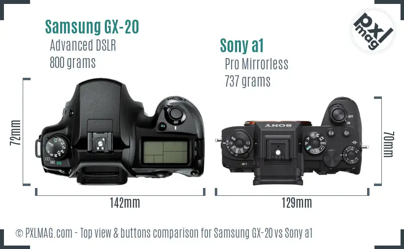 Samsung GX-20 vs Sony a1 top view buttons comparison