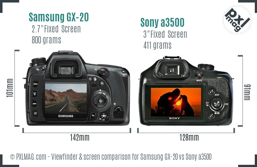 Samsung GX-20 vs Sony a3500 Screen and Viewfinder comparison