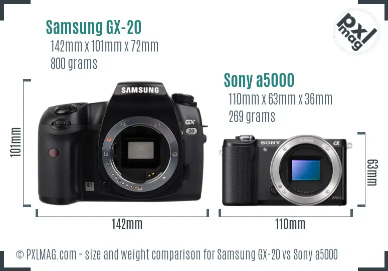 Samsung GX-20 vs Sony a5000 size comparison