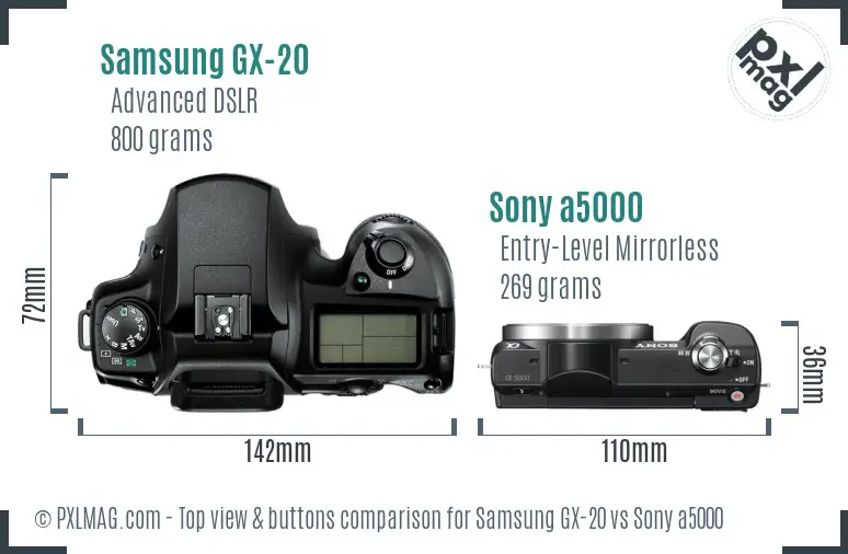 Samsung GX-20 vs Sony a5000 top view buttons comparison