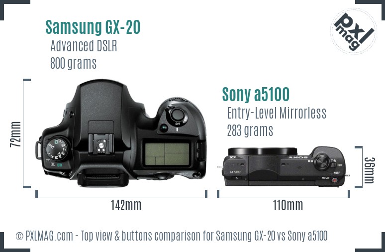 Samsung GX-20 vs Sony a5100 top view buttons comparison