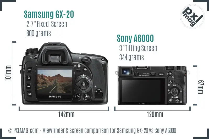 Samsung GX-20 vs Sony A6000 Screen and Viewfinder comparison