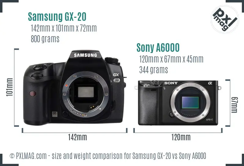 Samsung GX-20 vs Sony A6000 size comparison