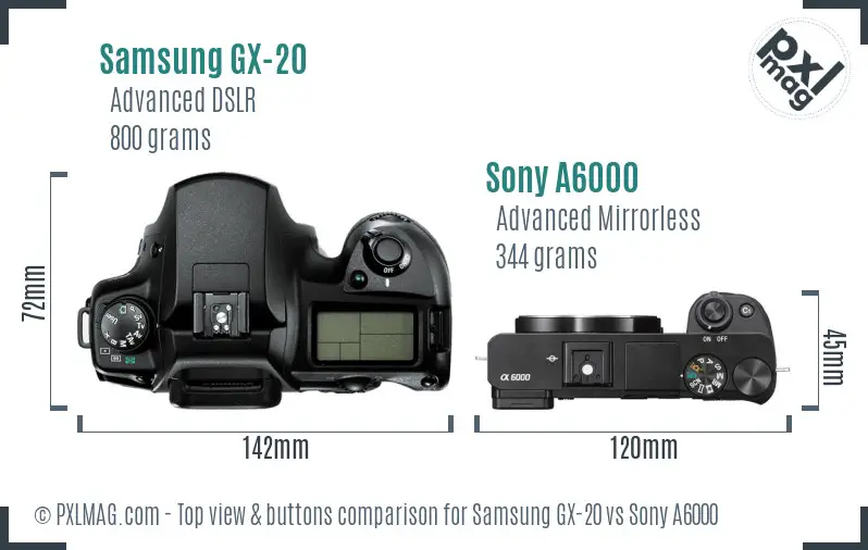 Samsung GX-20 vs Sony A6000 top view buttons comparison