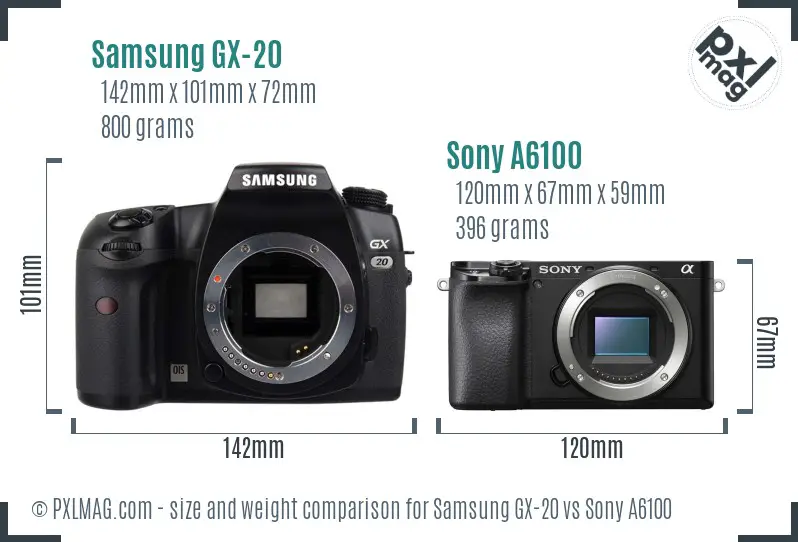 Samsung GX-20 vs Sony A6100 size comparison