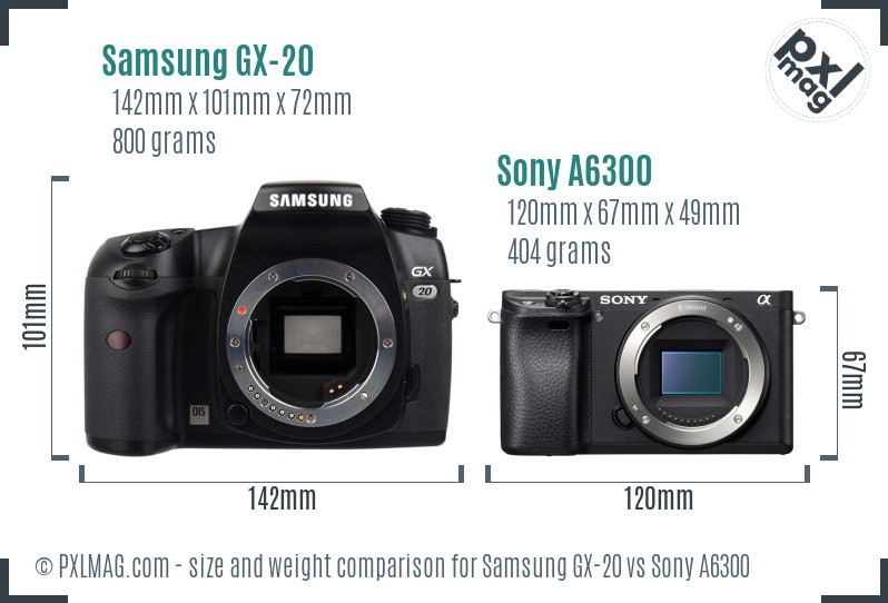 Samsung GX-20 vs Sony A6300 size comparison