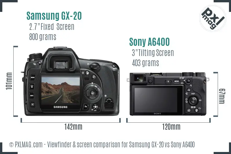 Samsung GX-20 vs Sony A6400 Screen and Viewfinder comparison