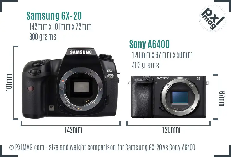 Samsung GX-20 vs Sony A6400 size comparison