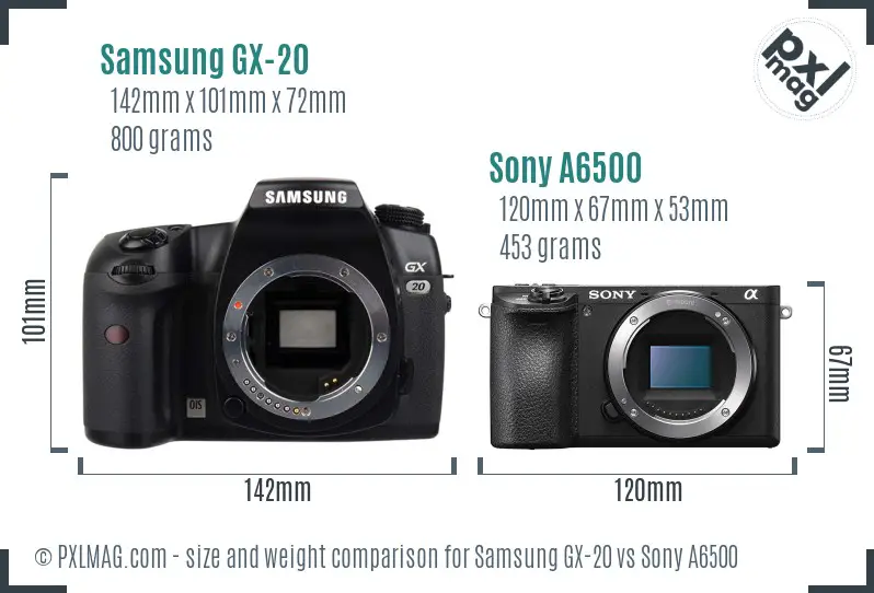 Samsung GX-20 vs Sony A6500 size comparison