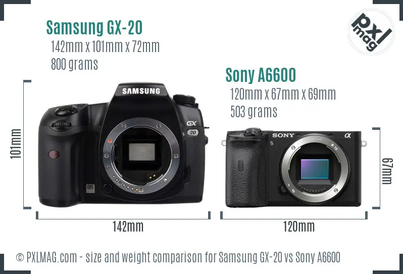 Samsung GX-20 vs Sony A6600 size comparison